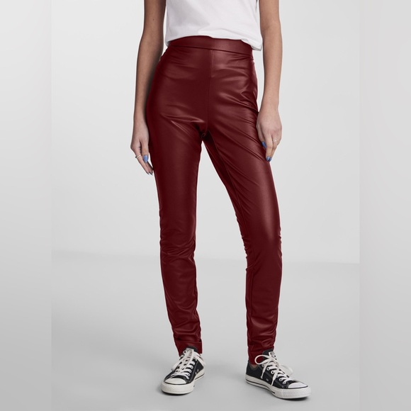 Zara Pants - Zara Deep Red Faux Leather Leggings